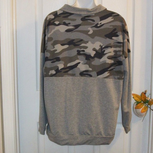 AlvaQ Womens XL Long Sleeve Quarter Zip Sweatshirt Pullover Gray & Army Camo - Picture 5 of 7